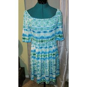 Robert Louis Smocked Women's Small Off Shoulder Tie Dye Dress. NEW CUTE!!